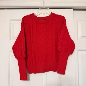 Tahari Women's Cable Knit Red Sweater Crew Neck Size Medium